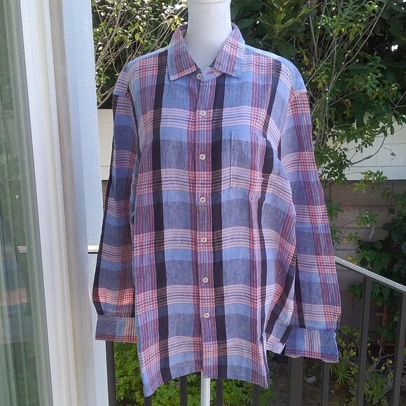 Tommy Bahama Other - Tommy Bahama Men's Shirt Size XL 100% Linen Blue Plaid Long Sleeve Preppy